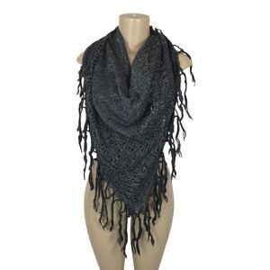 Sleeping on Snow Anthropologie Metallic Chunky Knit Fringe Square Scarf Shawl
